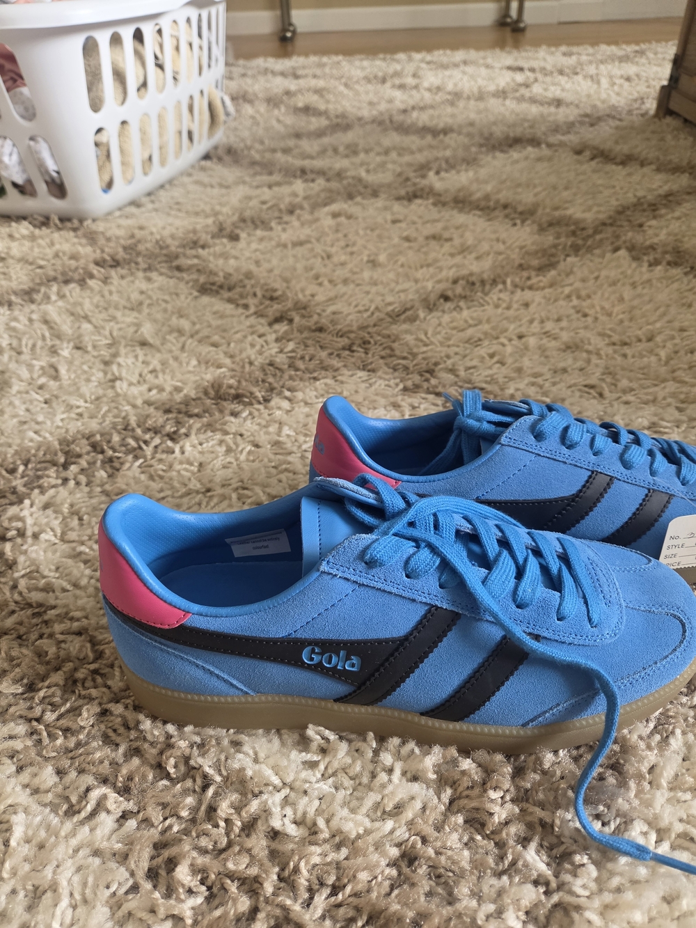 Gola Blue Suede Athletic Sneakers with Pink Heel. new, no box